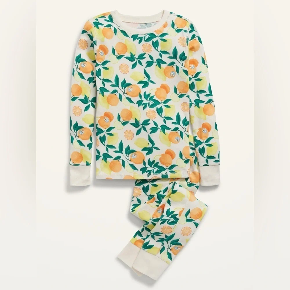 Old Navy Vibrant Yellow and Orange Pajama Girl's Set Medium 8